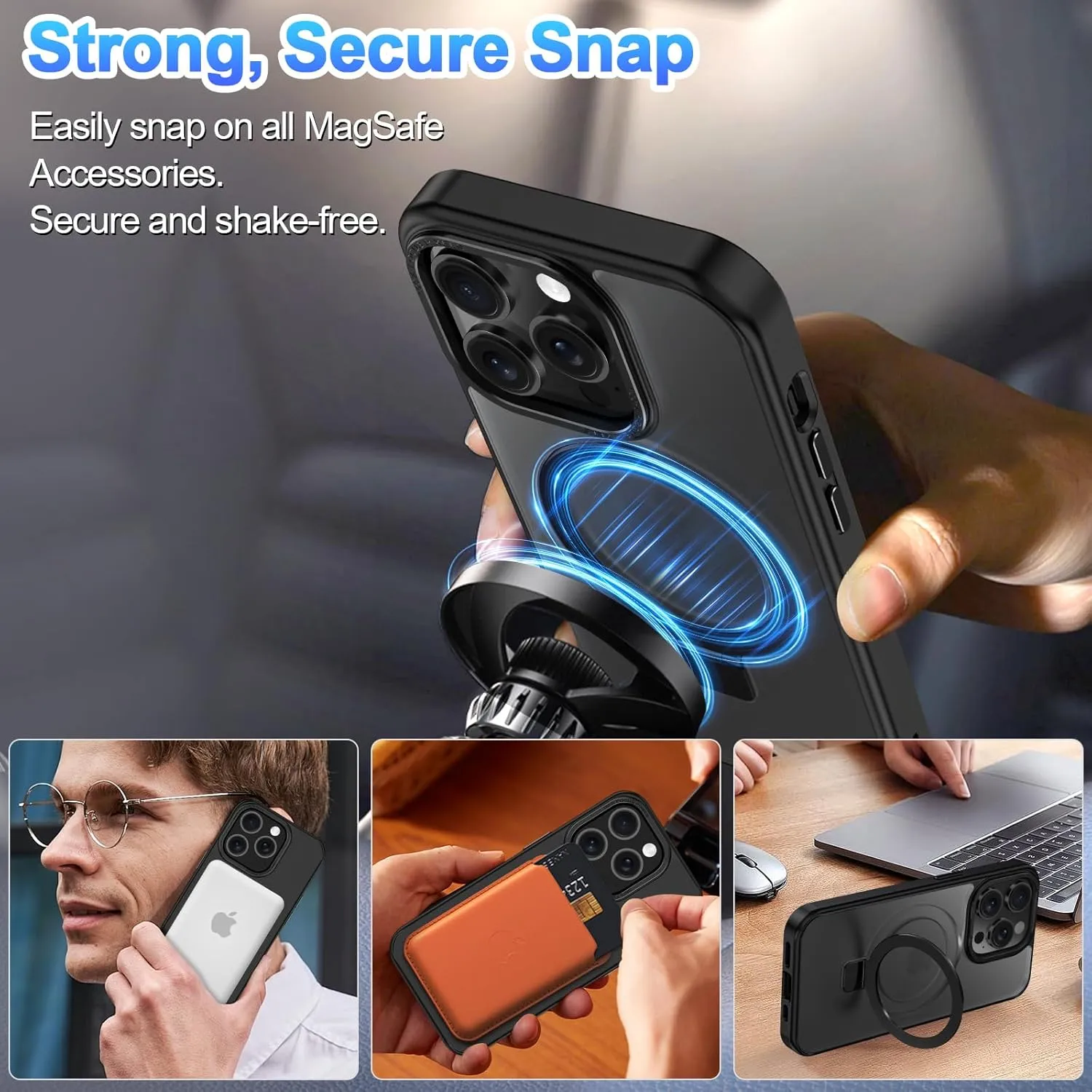 Lamcase for iPhone 14 Pro Max Case, Compatible with MagSafe, with Privacy Screen Protectors X2, [Magnetic Invisible Stand] [Camera Protection] Shockproof Slim Translucent Matte Phone Case, Black