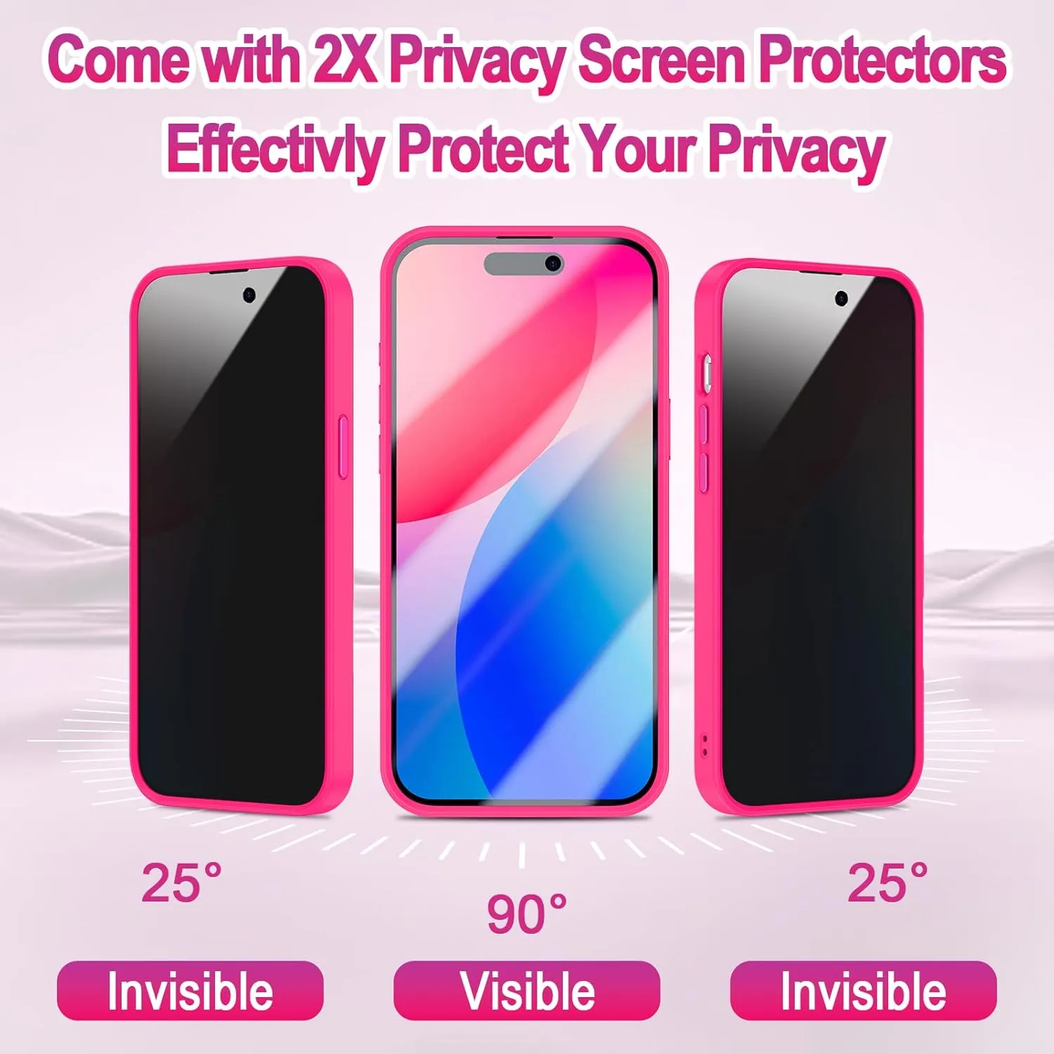 Lamcase for iPhone 14 Pro Max Case, Compatible with MagSafe, with Privacy Screen Protectors X2, [Magnetic Invisible Stand] [Camera Protection] Shockproof Slim Translucent Matte Phone Case, Hot Pink