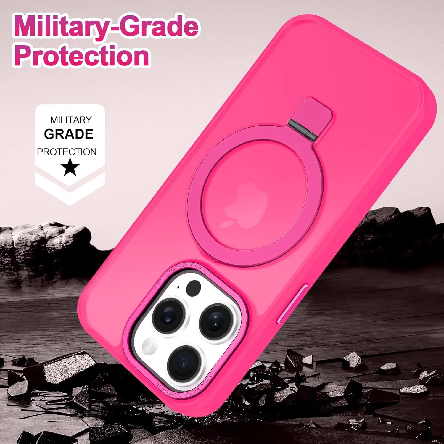 Lamcase for iPhone 14 Pro Max Case, Compatible with MagSafe, with Privacy Screen Protectors X2, [Magnetic Invisible Stand] [Camera Protection] Shockproof Slim Translucent Matte Phone Case, Hot Pink