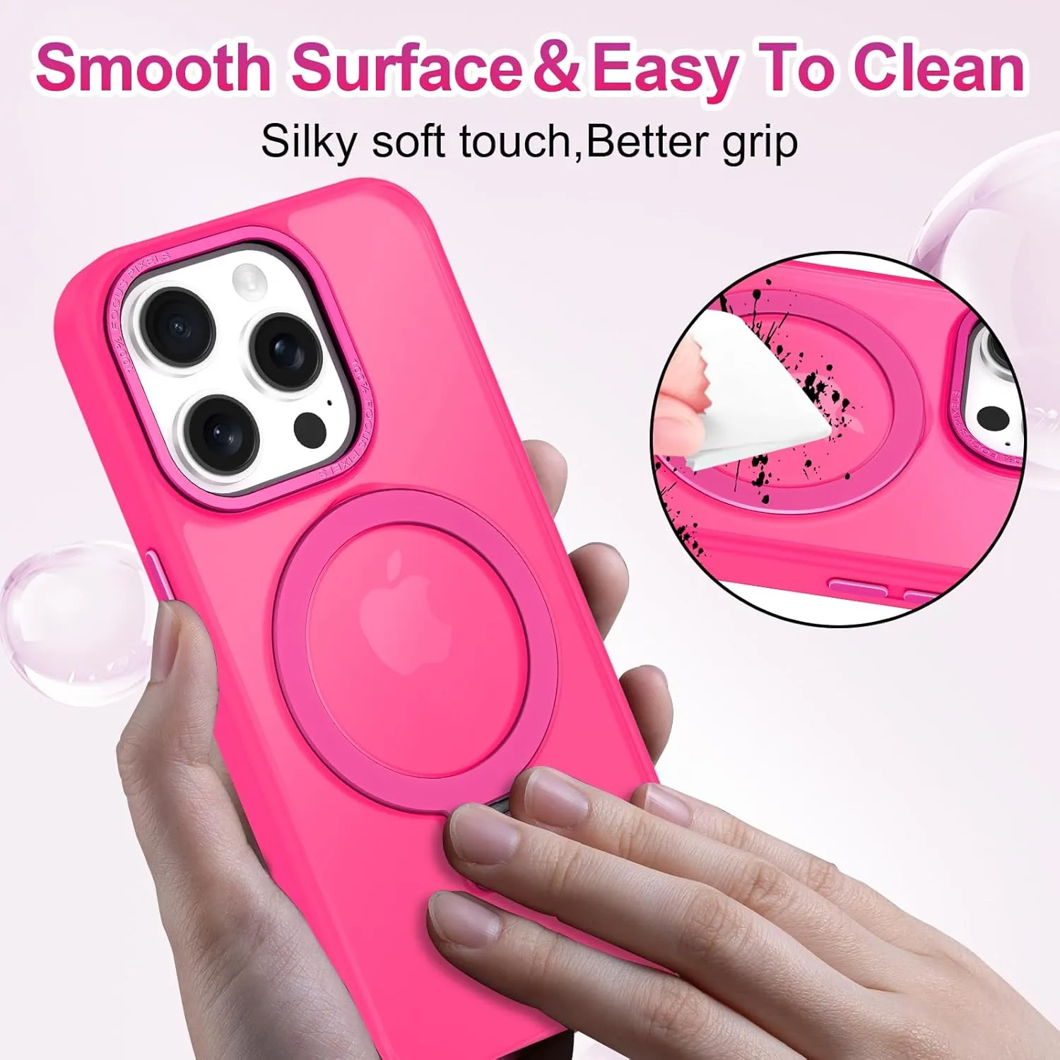Lamcase for iPhone 14 Pro Max Case, Compatible with MagSafe, with Privacy Screen Protectors X2, [Magnetic Invisible Stand] [Camera Protection] Shockproof Slim Translucent Matte Phone Case, Hot Pink