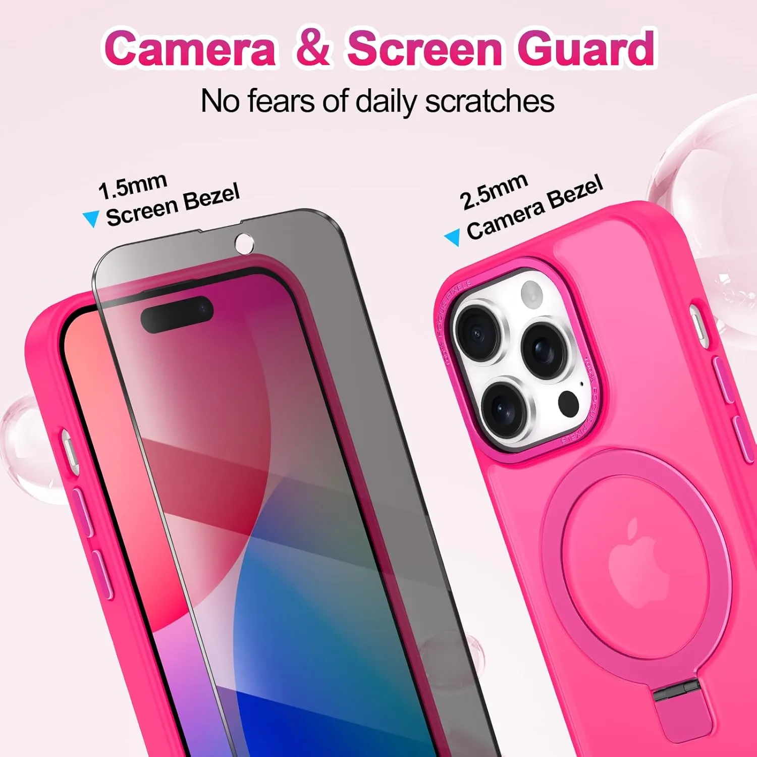 Lamcase for iPhone 14 Pro Max Case, Compatible with MagSafe, with Privacy Screen Protectors X2, [Magnetic Invisible Stand] [Camera Protection] Shockproof Slim Translucent Matte Phone Case, Hot Pink