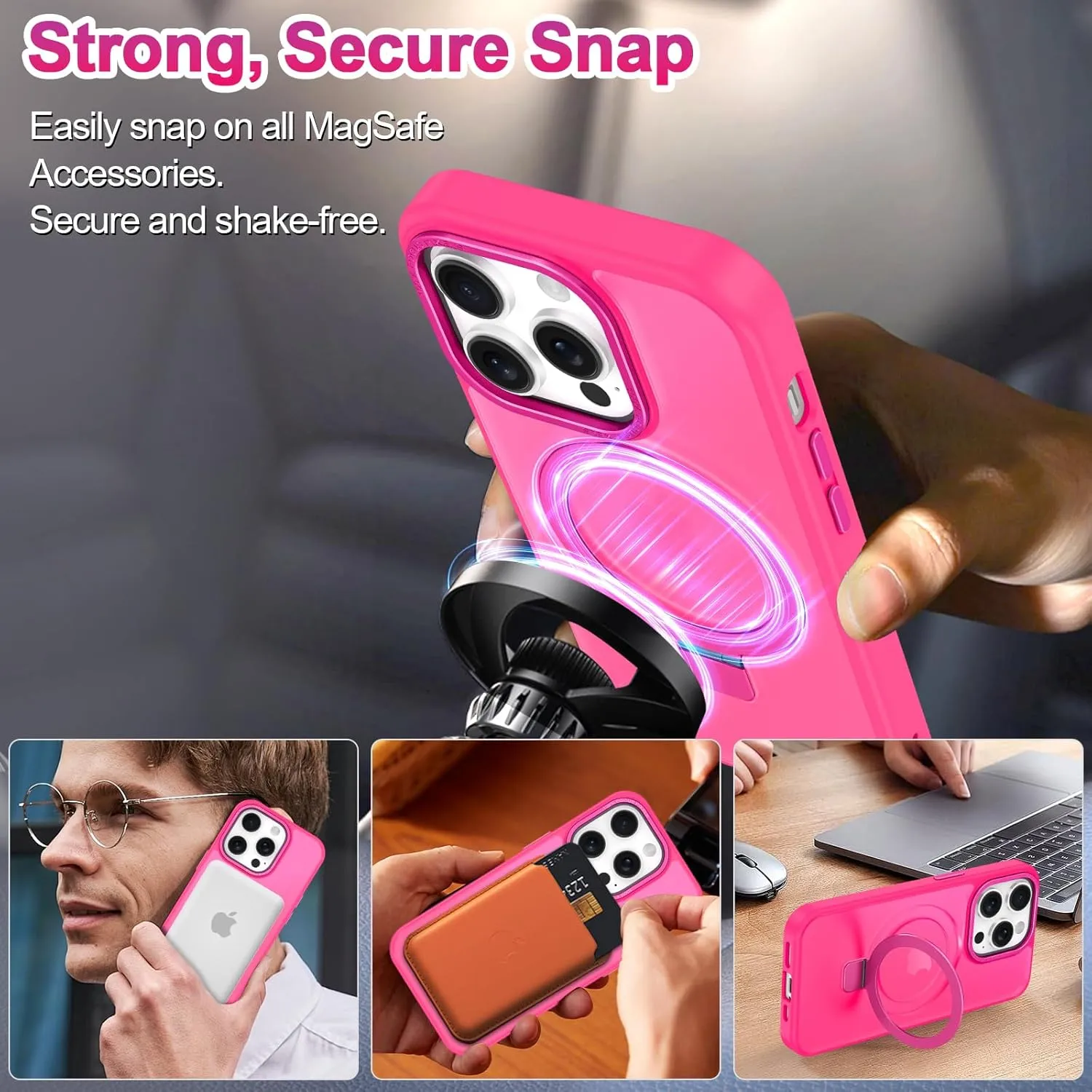 Lamcase for iPhone 14 Pro Max Case, Compatible with MagSafe, with Privacy Screen Protectors X2, [Magnetic Invisible Stand] [Camera Protection] Shockproof Slim Translucent Matte Phone Case, Hot Pink