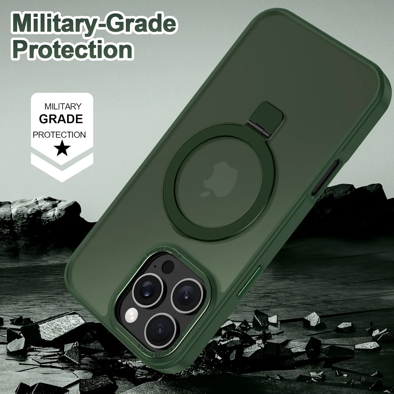Lamcase for iPhone 16 Pro Max Case, Compatible with MagSafe, with Privacy Screen Protectors X2, [Magnetic Invisible Stand] [Camera Protection] Shockproof Slim Translucent Matte Phone Case, Green
