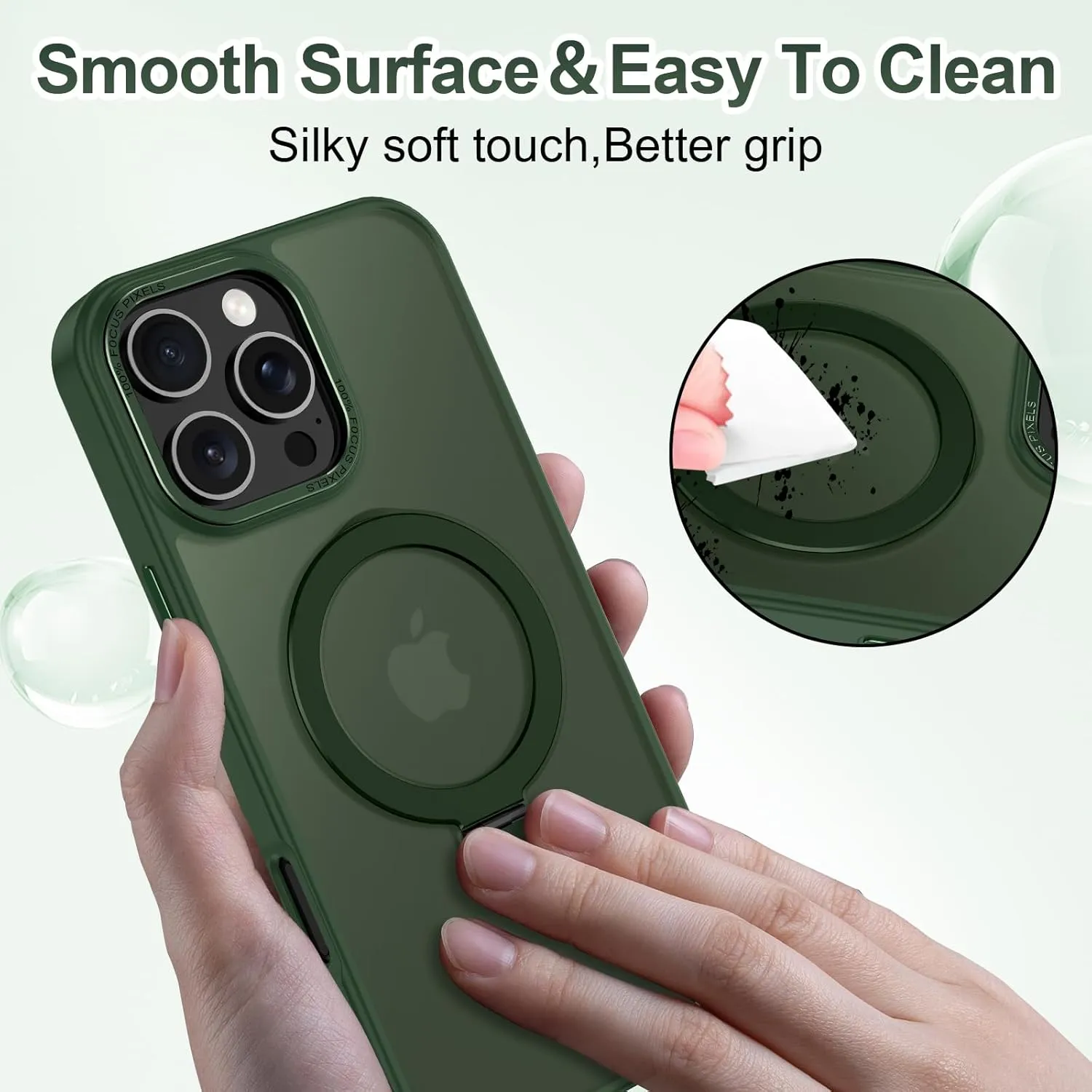 Lamcase for iPhone 16 Pro Max Case, Compatible with MagSafe, with Privacy Screen Protectors X2, [Magnetic Invisible Stand] [Camera Protection] Shockproof Slim Translucent Matte Phone Case, Green