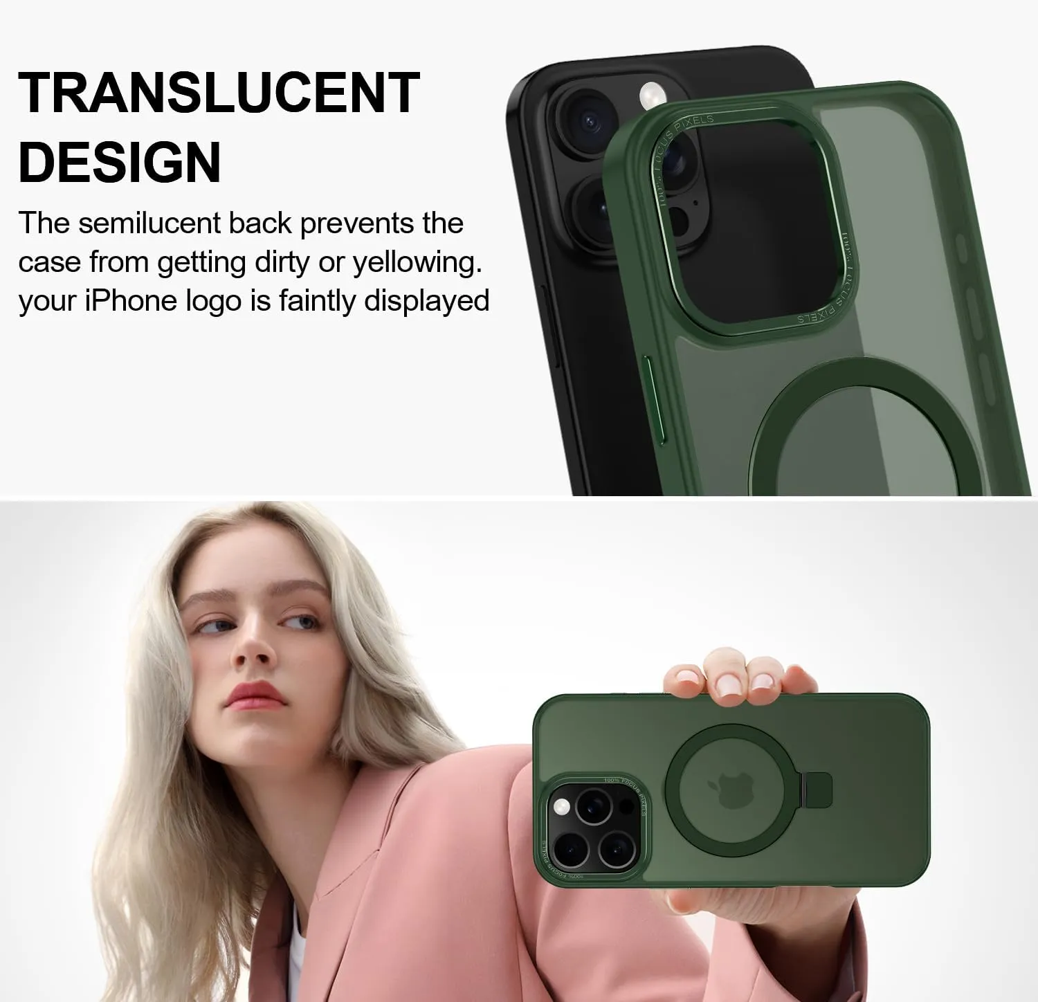Lamcase for iPhone 16 Pro Max Case, Compatible with MagSafe, with Privacy Screen Protectors X2, [Magnetic Invisible Stand] [Camera Protection] Shockproof Slim Translucent Matte Phone Case, Green