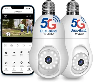LaView 4MP Bulb Security Camera 5G& 2.4GHz, 3602K Security Cameras Wireless Outdoor Indoor Full Color Day and Night, Motion Detection, Audible Alarm, Easy Installation, Compatible with Alexa (2 Pack)