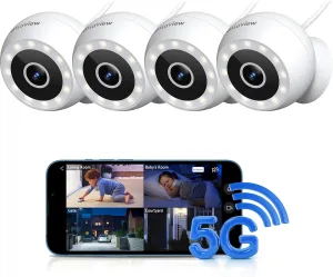 LaView 5G& 2.4GHz Security Cameras Outdoor Indoor,4MP 2K Wired Cameras for Home Security with Starlight Color Night Vision,IP65, Spotlight,2-Way Audio,AI Human Detection,Works with Alexa (4 Pack)
