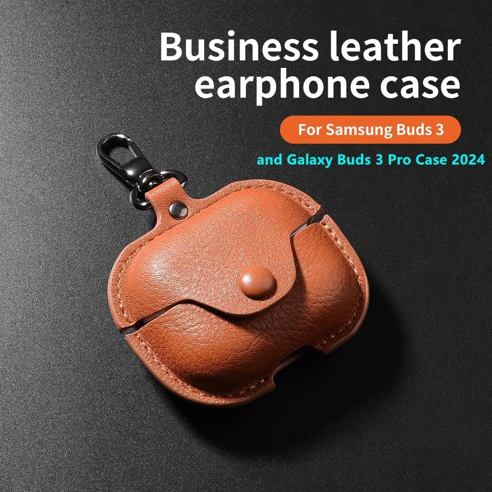 Leather Case Compatible with Samsung Galaxy Buds 3 Pro Case and Buds3 Cases with Keychain, Stylish Retro Leather Wireless Charging Protective Headphone Case Cover for Galaxy Buds 3 (Red)