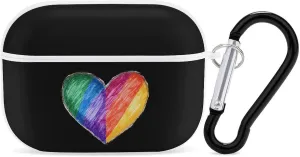 LGBT Rainbow Heart Earbud Case Bluetooth Headphone Case Full Protective Case with Keychain Compatible with Airpods Pro White-Style