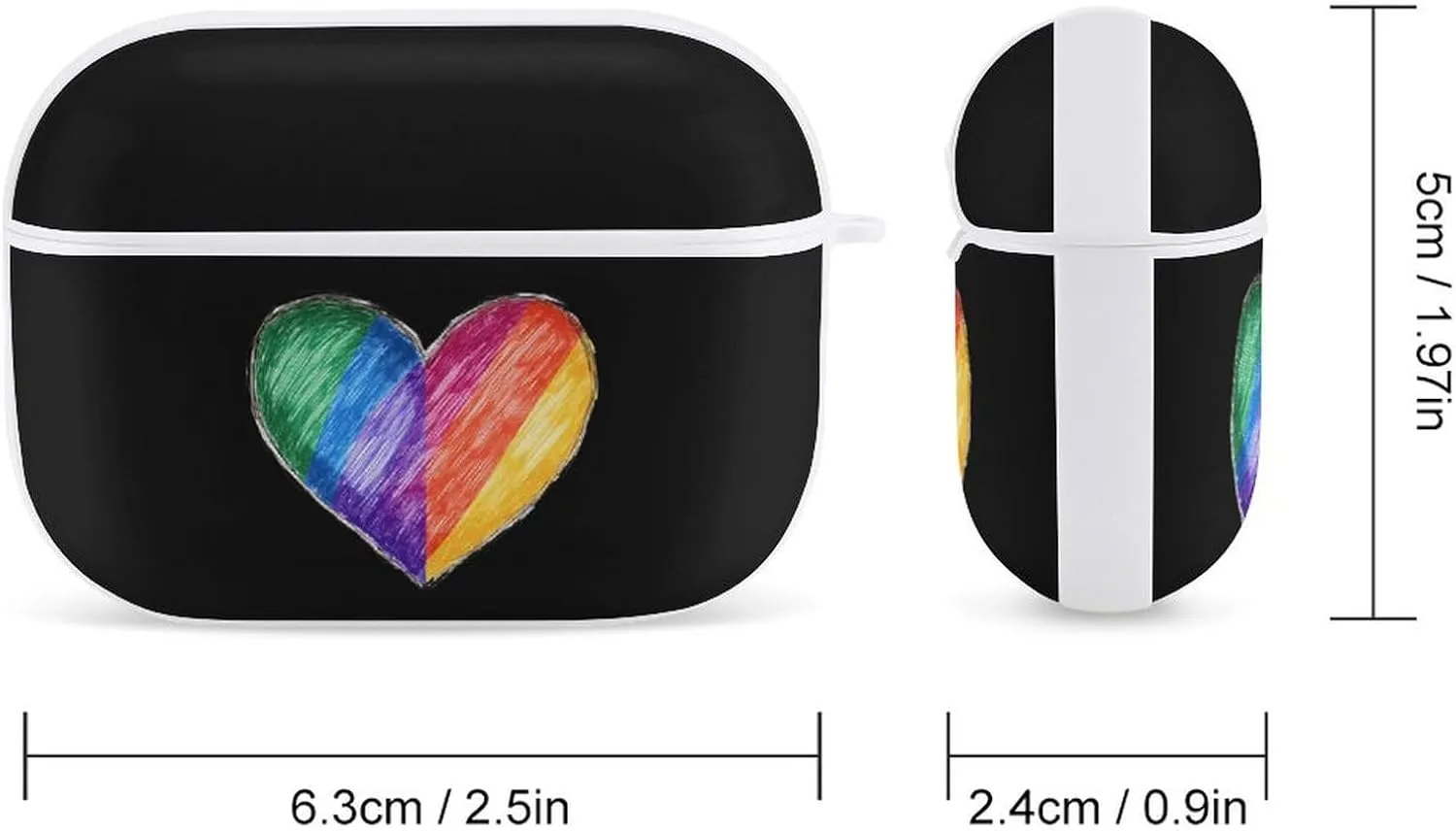 LGBT Rainbow Heart Earbud Case Bluetooth Headphone Case Full Protective Case with Keychain Compatible with Airpods Pro White-Style