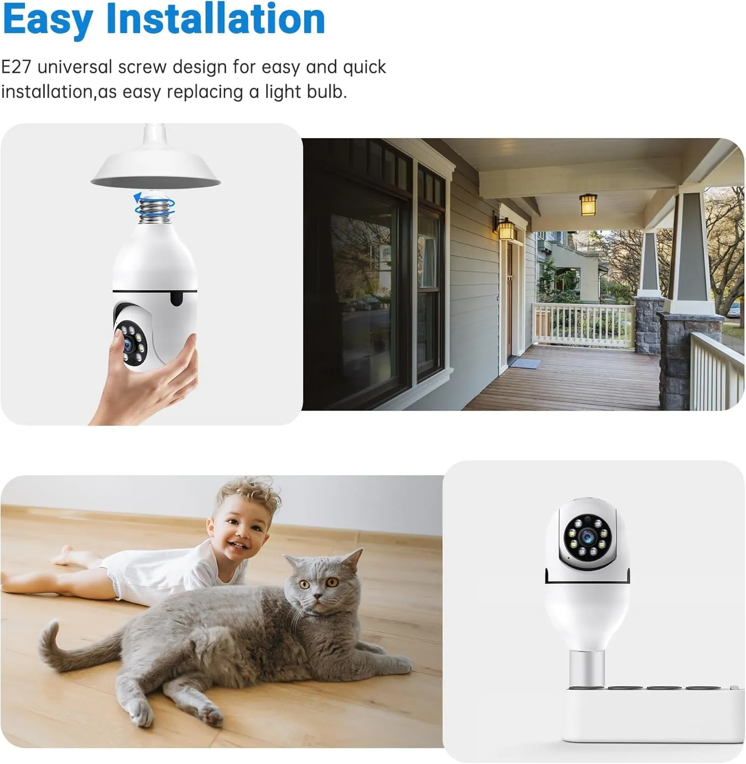 Light Bulb Security Camera -5G& 2.4GHz WiFi Cameras Outdoor Wireless Motion Detection and Alarm,Two-Way Talk,Color Night Vision,Human Detection, Light Socket Camera Compatible with Alexa,2 Pack