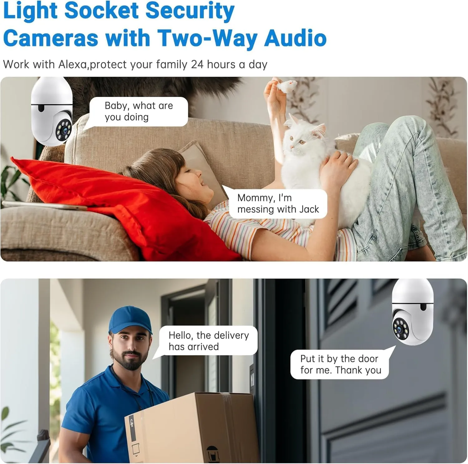 Light Bulb Security Camera -5G& 2.4GHz WiFi Cameras Outdoor Wireless Motion Detection and Alarm,Two-Way Talk,Color Night Vision,Human Detection, Light Socket Camera Compatible with Alexa,2 Pack