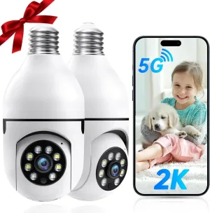 Light Bulb Security Camera -5G& 2.4GHz WiFi Cameras Outdoor Wireless Motion Detection and Alarm,Two-Way Talk,Color Night Vision,Human Detection, Light Socket Camera Compatible with Alexa,2 Pack