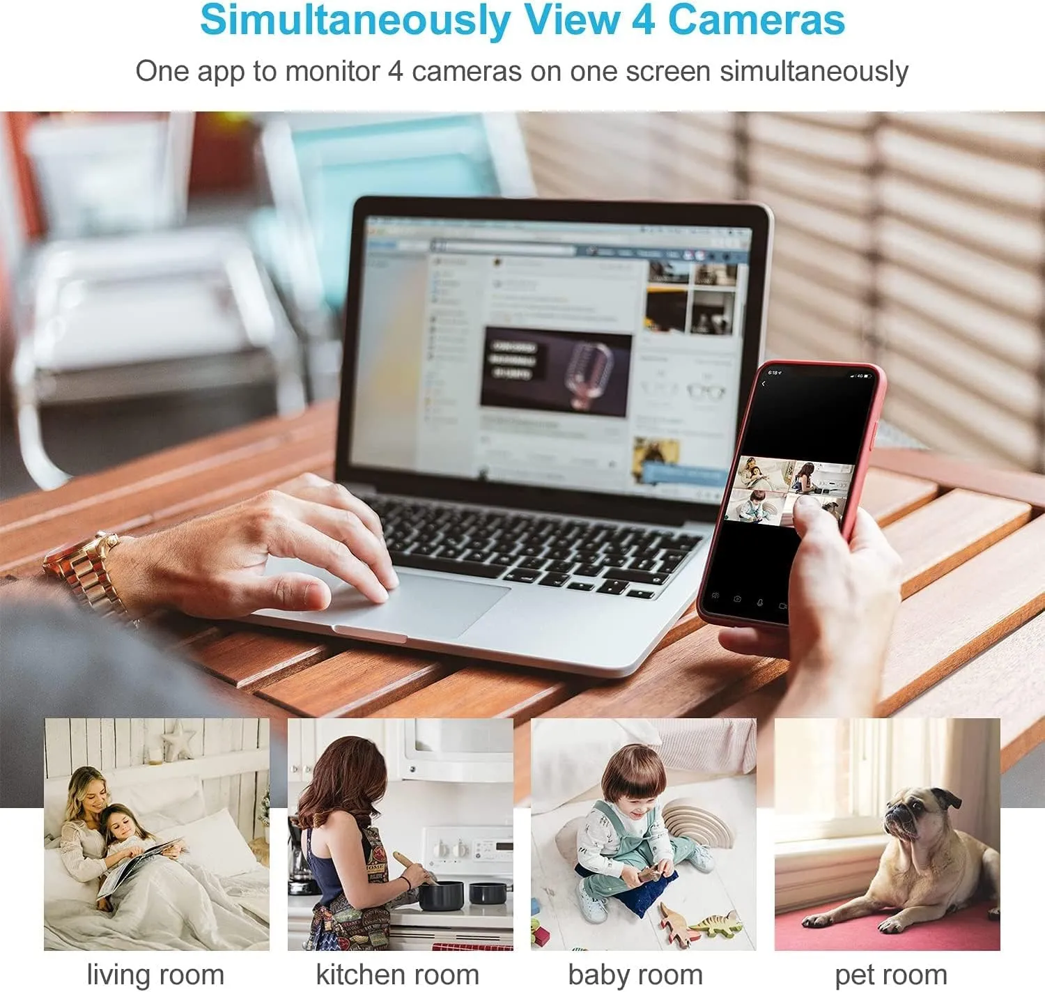litokam 2K Indoor Security Camera, Cameras for Home Security with 360Motion Detection, WiFi Baby Monitor for Baby/Elder/Dog, Pan/Tilt Pet Cam with Phone APP, IR Night Vision, 2-Way Audio, 4 Pack