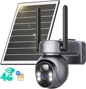 LIWAN 4G LTE Cellular Security Camera Wireless Outdoor, No WiFi Solar Security Camera, 360Live View, 2K Color Night Vision, 2 Way Talk, PIR Motion Sensor, Built-in SIM Card, Unlimited Data Plan