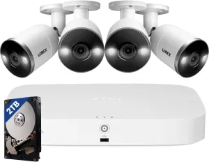 Lorex Fusion 4K Security Camera System w/ 2TB NVR - 8 Channel PoE Wired Home Security System w/ 4 Metal Cameras - Motion Detection, Two-Way Audio, Color Night Vision, Weatherproof Surveillance