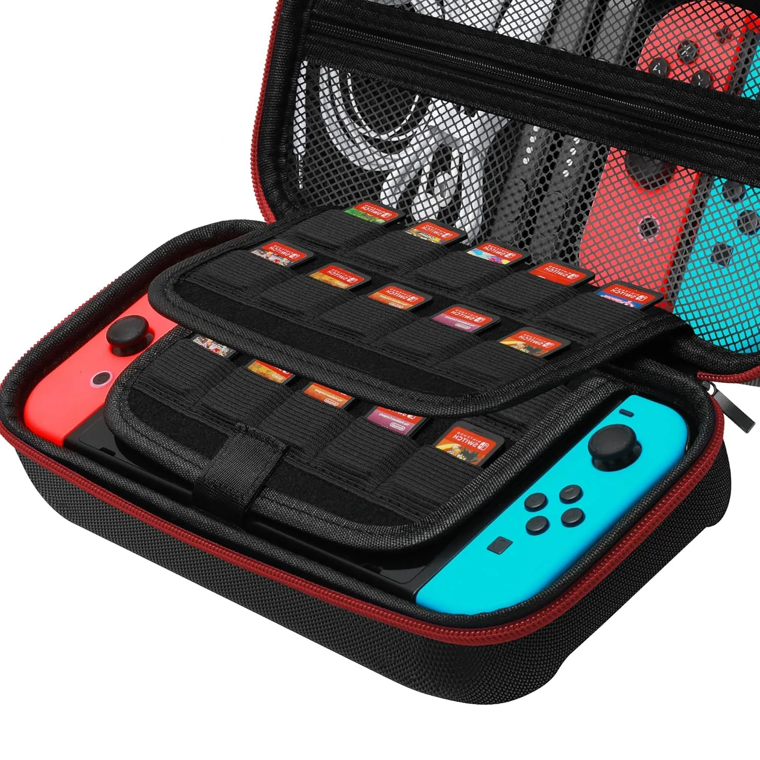 LOVSTORAGE Carry Case Compatible with Nintendo Switch Switch OLED Console Protective Portable Travel Carrying Case Pouch with Pockets for Console and Accessories (Black/Red)