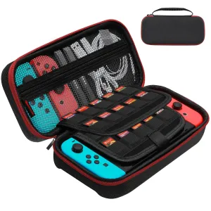 LOVSTORAGE Carry Case Compatible with Nintendo Switch Switch OLED Console Protective Portable Travel Carrying Case Pouch with Pockets for Console and Accessories (Black/Red)