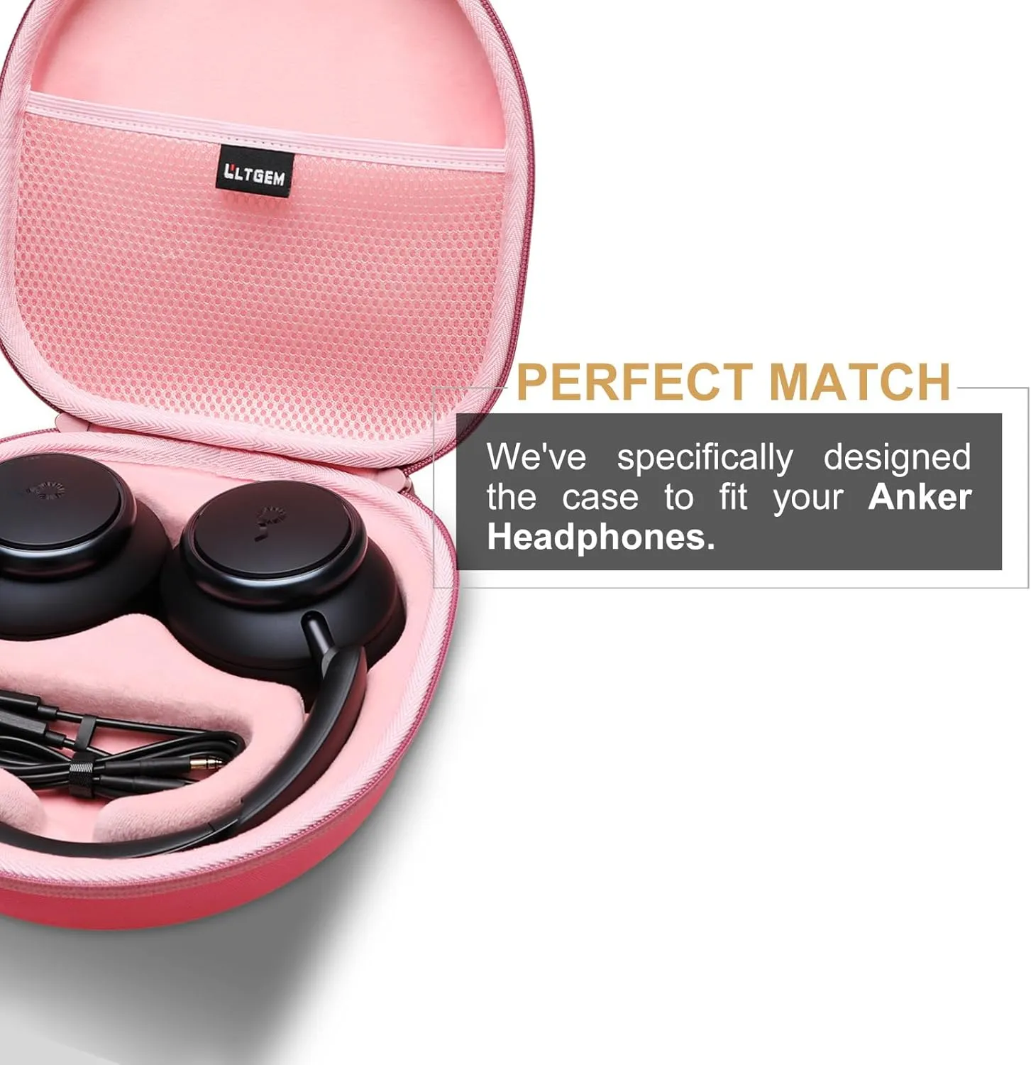 LTGEM Hard Case for Anker Soundcore Space Q45 / Q35 / One Pro and Soundcore Anker Life Q30 / Q20 / Q20i Adaptive Noise Cancelling Headphones - Protective Carrying Storage Bag (Pink)