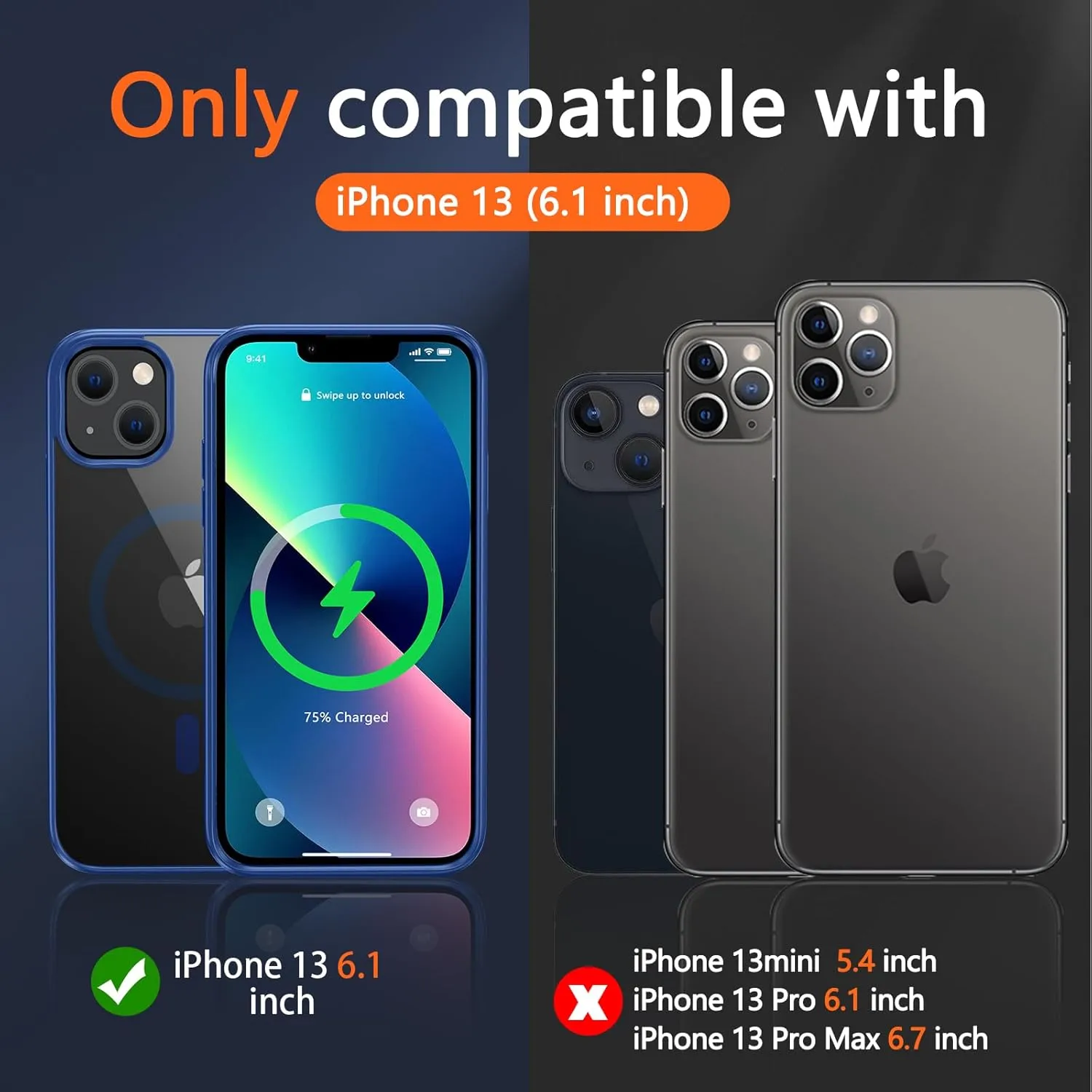 Magnetic for iPhone 13 Phone Case,with Glass Screen Protector [Compatible with MagSafe] Military Grade Drop Protection Shockproof Slim Thin Phone Cover for iPhone 13 6.1"-Blue
