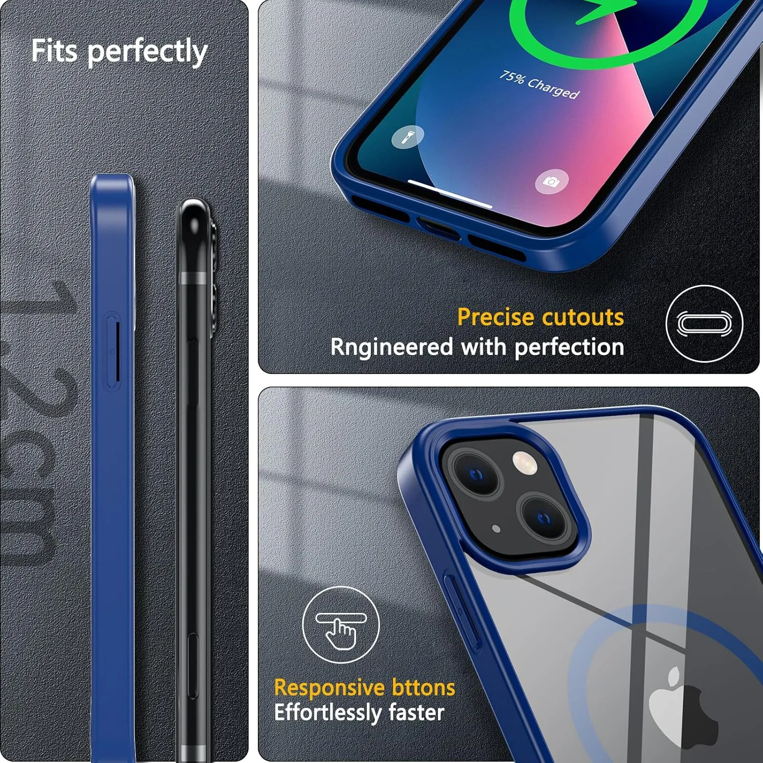 Magnetic for iPhone 13 Phone Case,with Glass Screen Protector [Compatible with MagSafe] Military Grade Drop Protection Shockproof Slim Thin Phone Cover for iPhone 13 6.1"-Blue