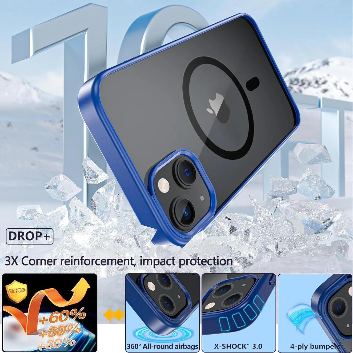Magnetic for iPhone 13 Phone Case,with Glass Screen Protector [Compatible with MagSafe] Military Grade Drop Protection Shockproof Slim Thin Phone Cover for iPhone 13 6.1"-Blue