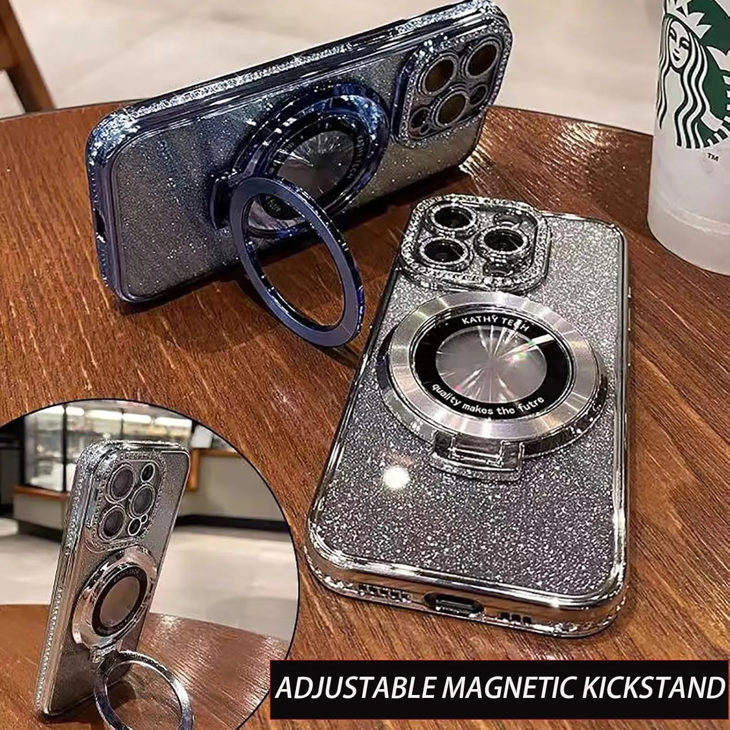 Magnetic Kickstand Case for iPhone 13 with Glitter Lens Protector, Compatible with Magsafe, Luxury Bling Diamond Cover Glitter Rhinestone Phone Case Women (Silver, for iPhone 13 6.1")