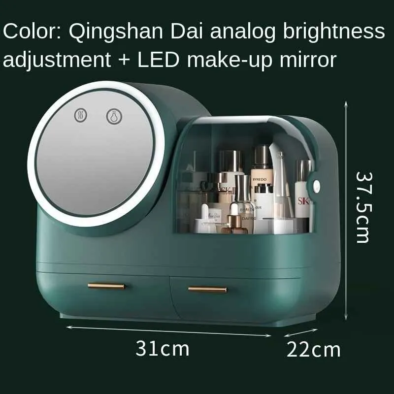 Makeup Storage Box with LED Mirror and Fan
