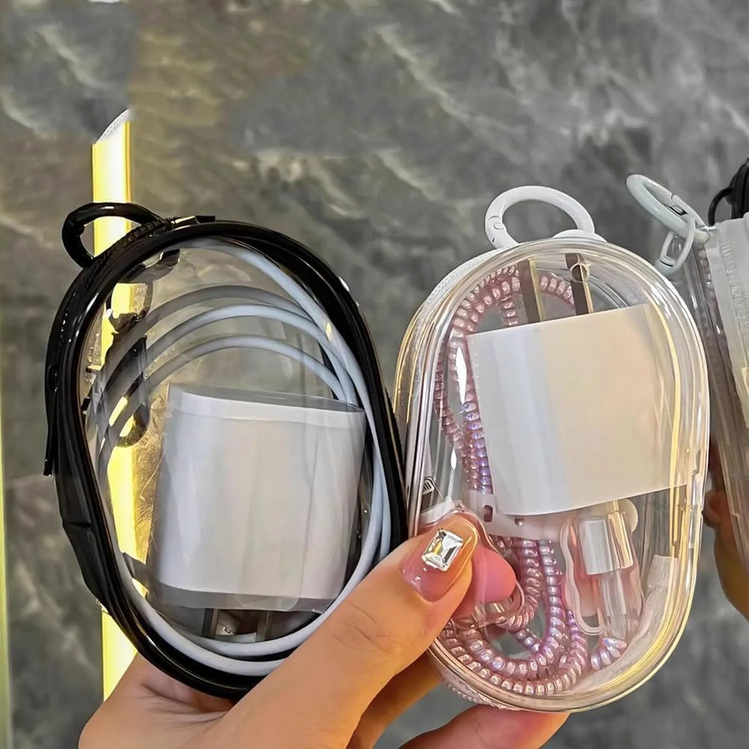 Mobile Phone Charger Organizer Bag, Transparent Cable Storage Bag, Travel Cable Organizer Transparent, Mobile Phone Charger Transparent Storage Organizer (black black)