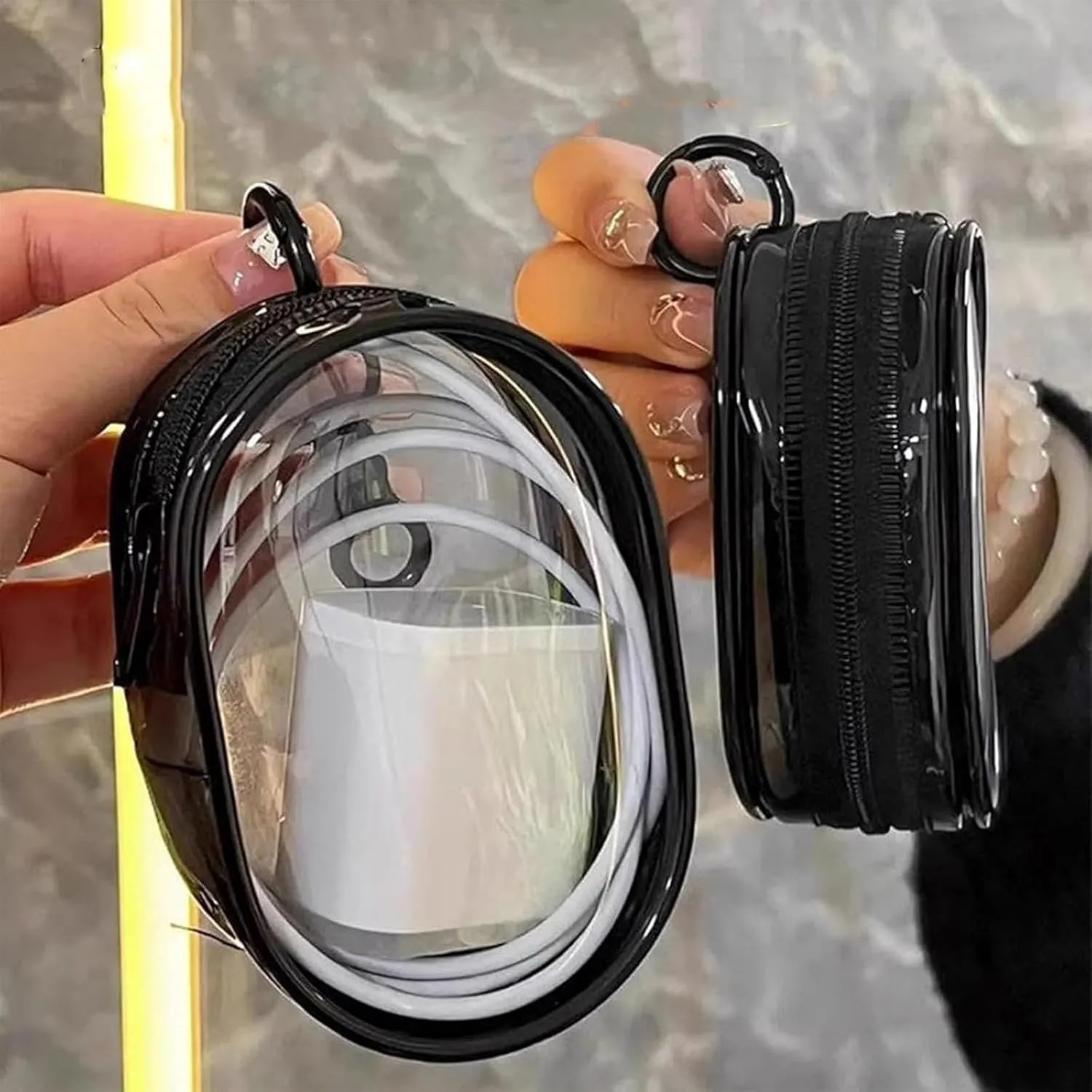 Mobile Phone Charger Organizer Bag, Transparent Cable Storage Bag, Travel Cable Organizer Transparent, Mobile Phone Charger Transparent Storage Organizer (black black)