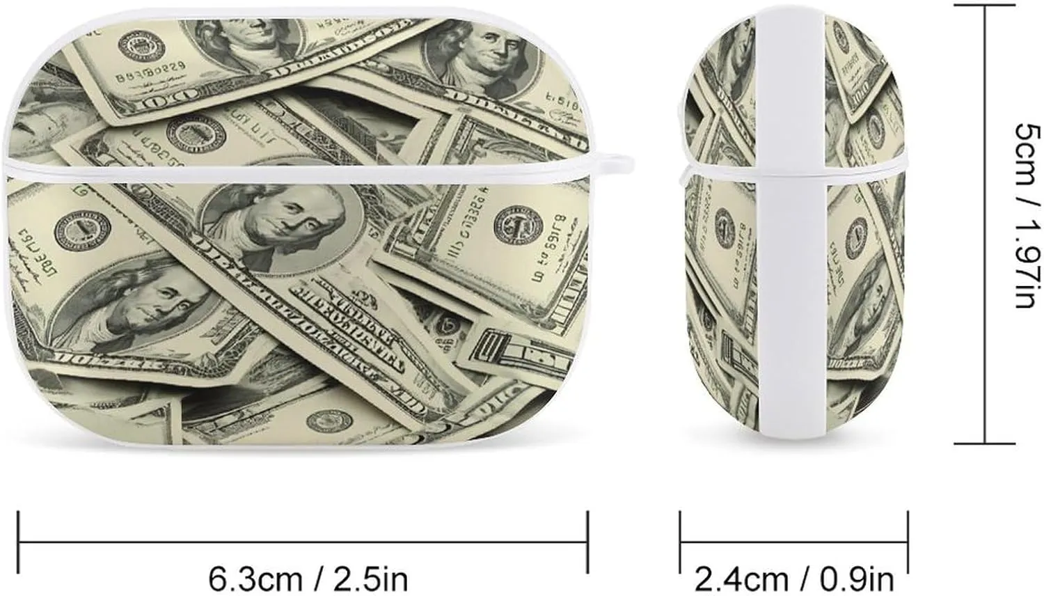 Money Dollar Bills Earbud Case Bluetooth Headphone Case Full Protective Case with Keychain Compatible with Airpods Pro White-Style