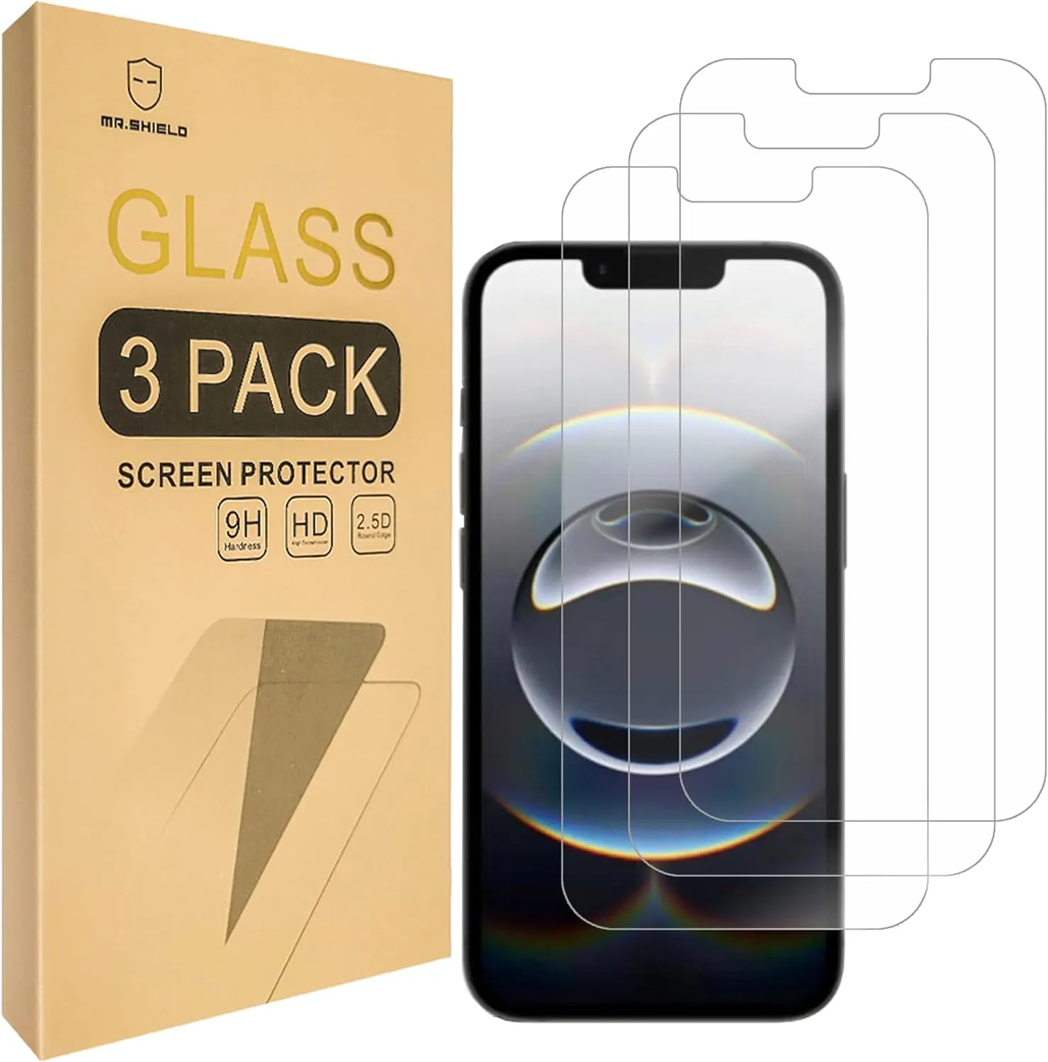 Mr.Shield Screen Protector compatible with iPhone 16E (2025) [Tempered Glass] [3-Pack] [Japan Glass with 9H Hardness]