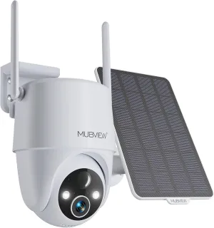 MUBVIEW Solar Security Cameras Wireless Outdoor, 2K 360 PTZ Battery Powered Outdoor Camera, 2.4Ghz WiFi Home Security Camera, Color Night Vision, Motion Detection, 2-Way Audio, Local/Cloud Storage
