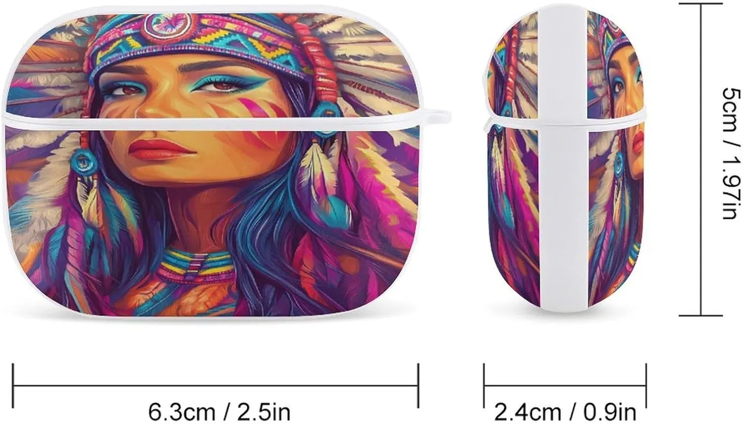 Native Am-erican Indian Woman Earbud Case Bluetooth Headphone Case Full Protective Case with Keychain Compatible with Airpods Pro White-Style