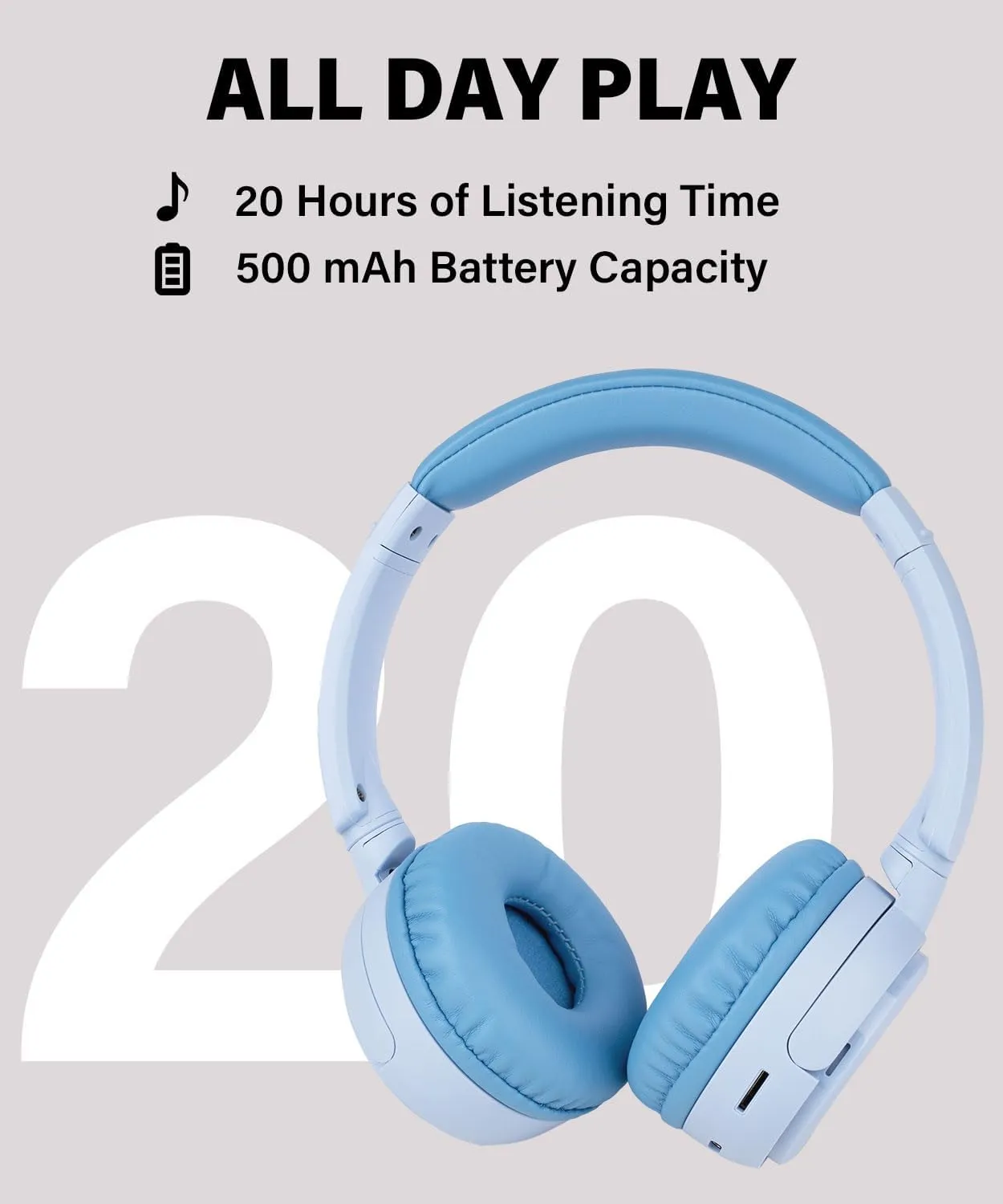 On-Ear Headphones Wireless Bluetooth with Lightweight Foldable Design, 20H Playtime & Bluetooth 5.3, Built-in HD Mic LED Lights, Micro SD/TF Slot for Office Travel, Blue Q9