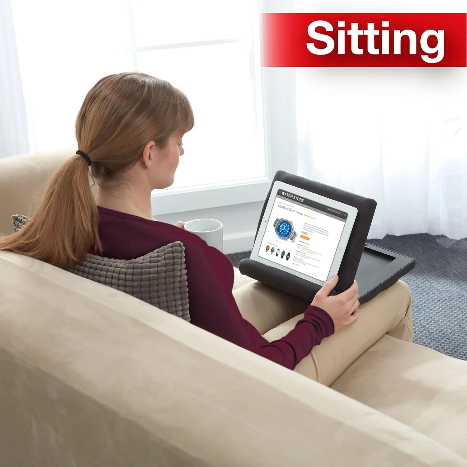 Ontel Pillow Pad Fold Away Multi-Angle Soft Tablet Stand, Gray