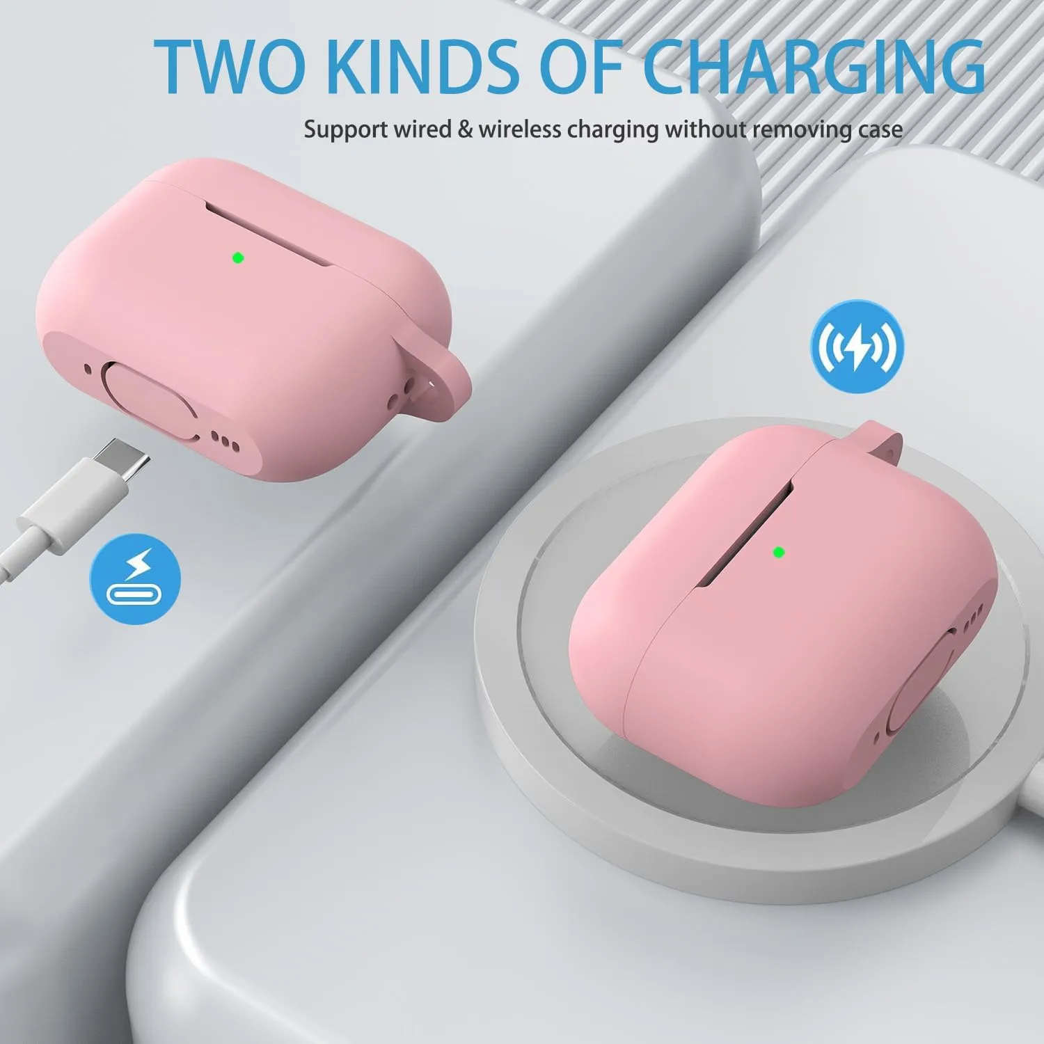 Pink Case for Airpods Pro 2/1 Gen Case Cover for GILR Women, Compatible Airpods Pro 2nd/1st Generation Case, Soft Silicone Apple iPod Pro Gen Protective Cover Skin with Keychain Cleaner Pen, Pink