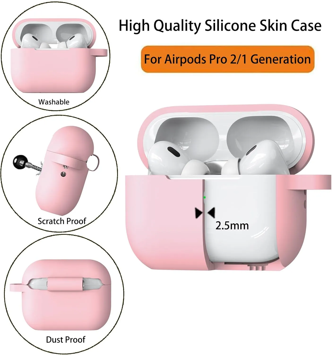 Pink Case for Airpods Pro 2/1 Gen Case Cover for GILR Women, Compatible Airpods Pro 2nd/1st Generation Case, Soft Silicone Apple iPod Pro Gen Protective Cover Skin with Keychain Cleaner Pen, Pink
