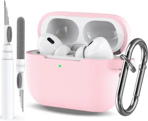Pink Case for Airpods Pro 2/1 Gen Case Cover for GILR Women, Compatible Airpods Pro 2nd/1st Generation Case, Soft Silicone Apple iPod Pro Gen Protective Cover Skin with Keychain Cleaner Pen, Pink