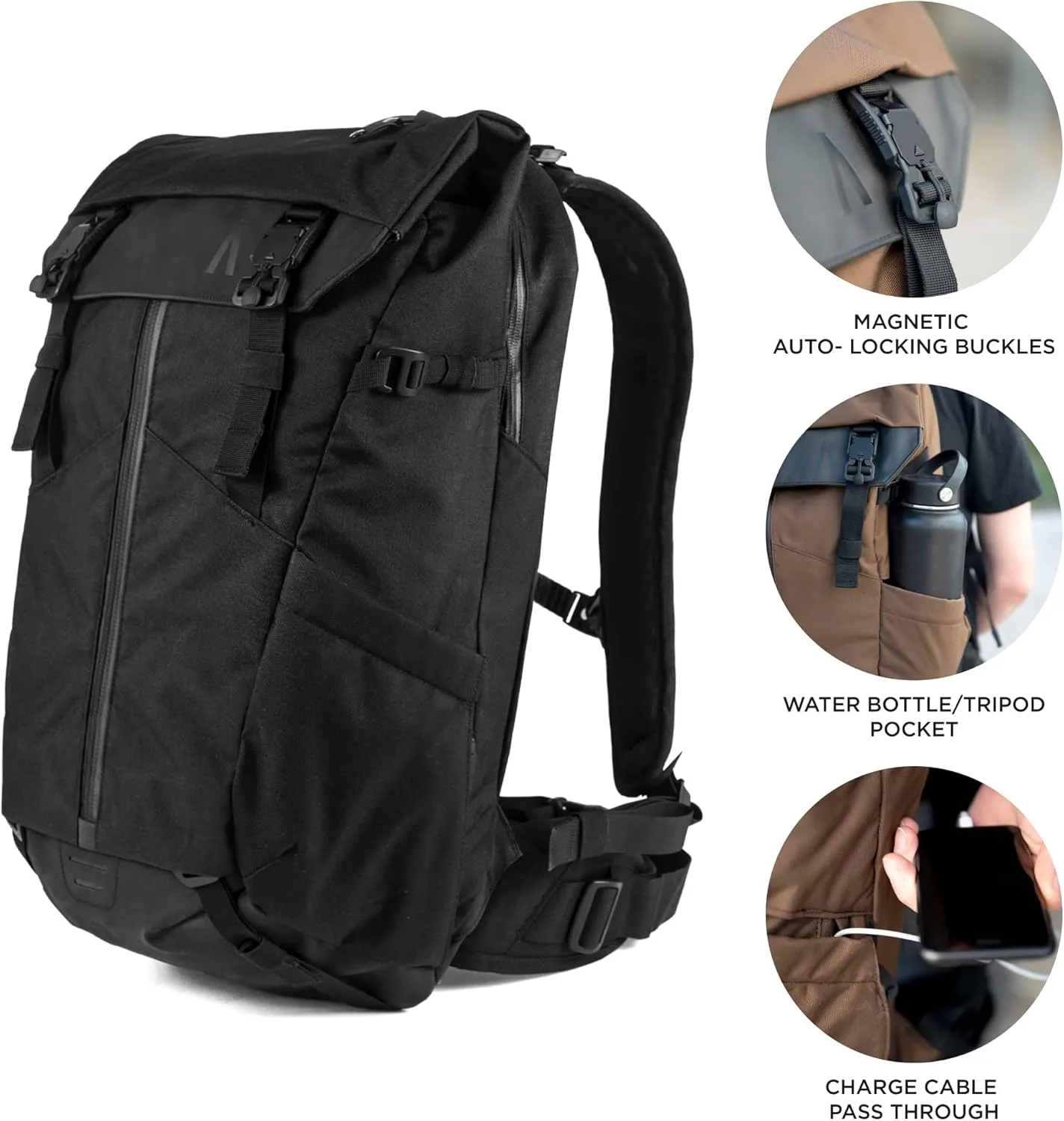 Prima System 3-in-1 Camera Backpack Obsidian Black Modular Travel Backpack, Camera Bag & Laptop Sleeve, Waterproof, Large Capacity, for Photographers & Travelers