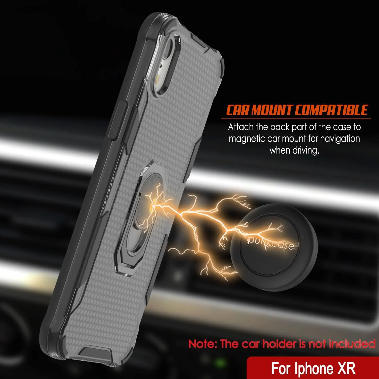 Punkcase for iPhone XR Case [Magnetix 2.0 Series] Clear Protective TPU Cover W/Kickstand, Ring Grip Holder & Metal Plate for Magnetic Car Phone Mount for iPhone XR (6.1") [Black]
