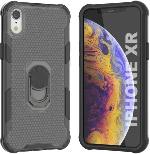 Punkcase for iPhone XR Case [Magnetix 2.0 Series] Clear Protective TPU Cover W/Kickstand, Ring Grip Holder & Metal Plate for Magnetic Car Phone Mount for iPhone XR (6.1") [Black]