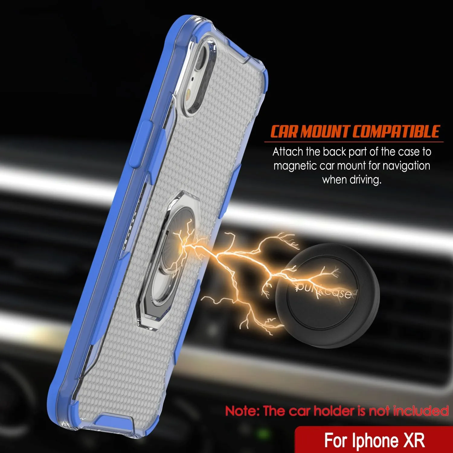 Punkcase for iPhone XR Case [Magnetix 2.0 Series] Clear Protective TPU Cover W/Kickstand, Ring Grip Holder & Metal Plate for Magnetic Car Phone Mount for iPhone XR (6.1") [Blue]