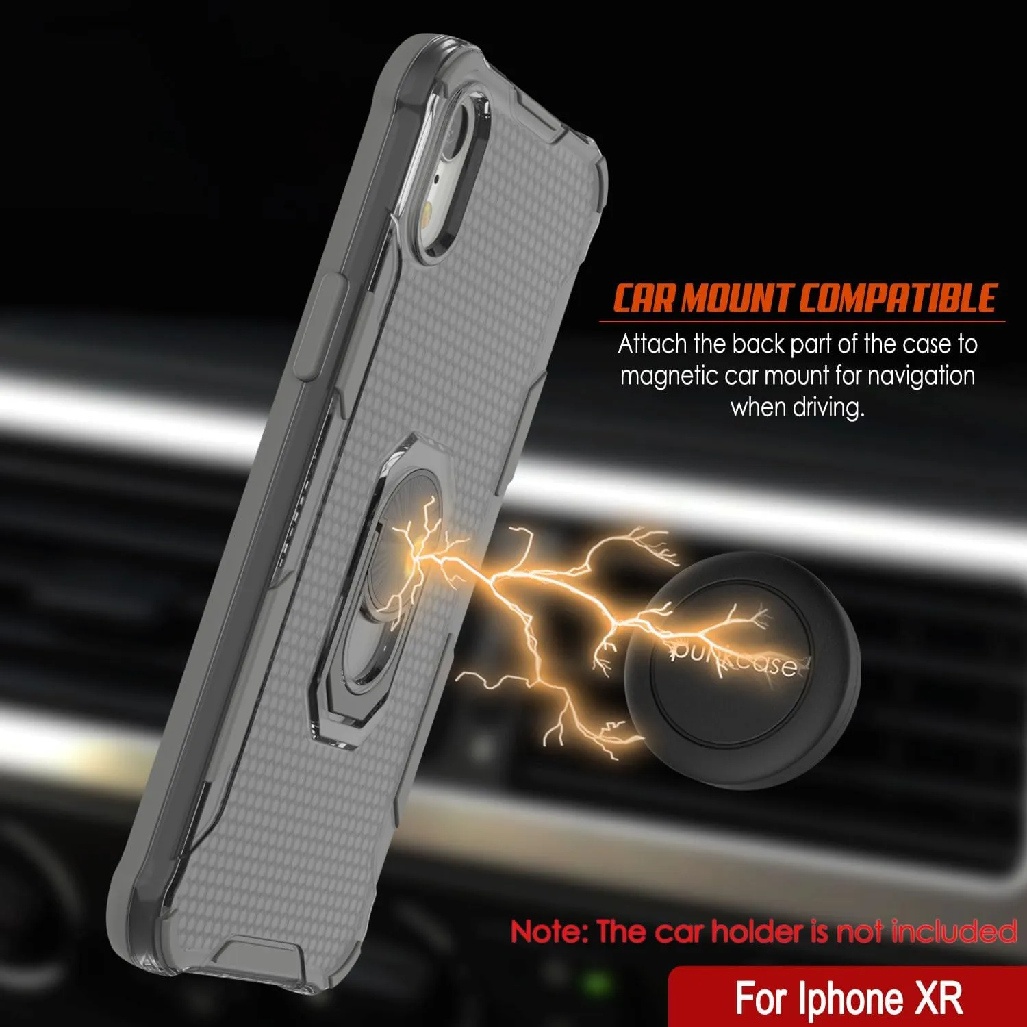 Punkcase for iPhone XR Case [Magnetix 2.0 Series] Clear Protective TPU Cover W/Kickstand, Ring Grip Holder & Metal Plate for Magnetic Car Phone Mount for iPhone XR (6.1") [Grey]