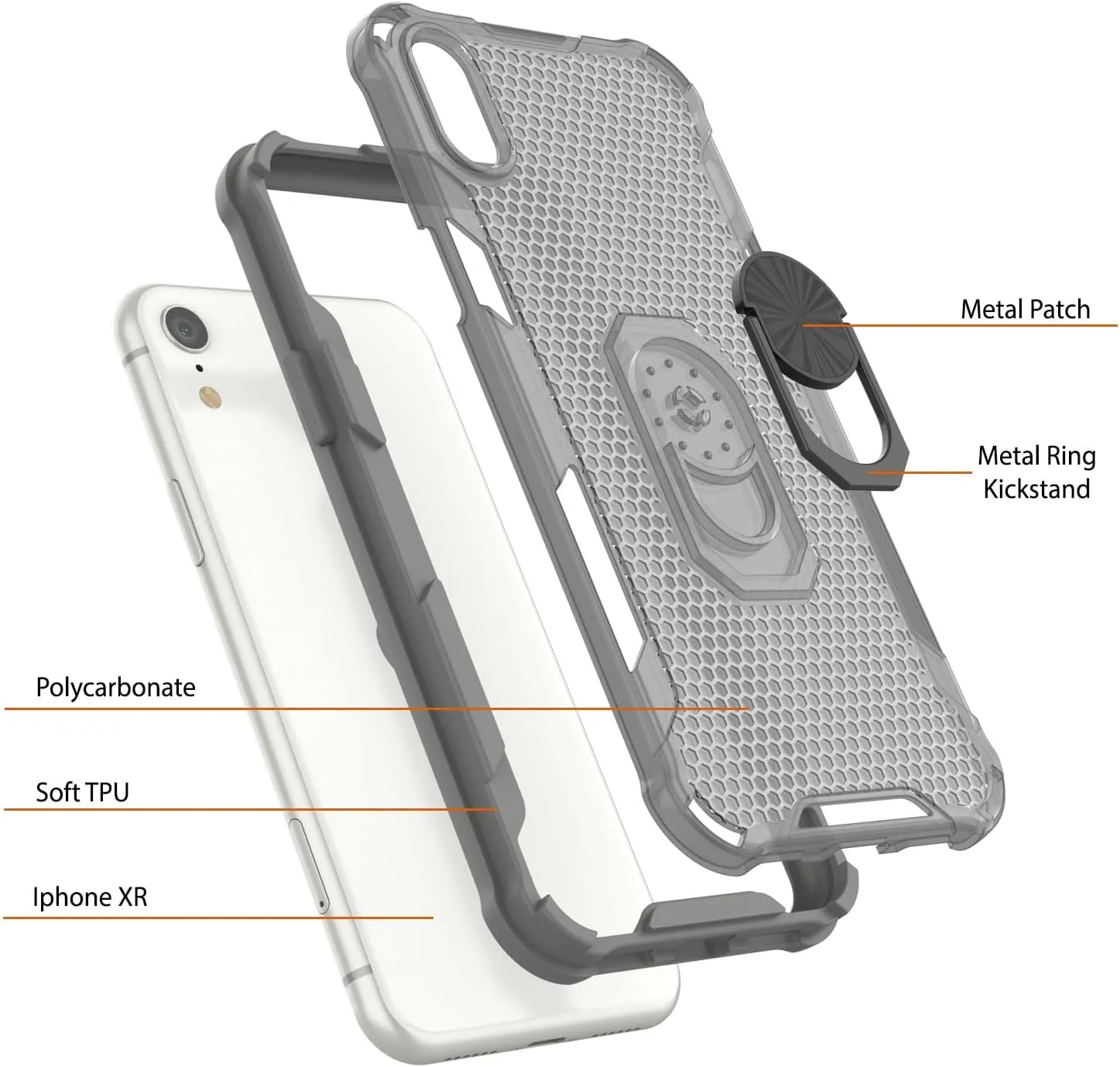 Punkcase for iPhone XR Case [Magnetix 2.0 Series] Clear Protective TPU Cover W/Kickstand, Ring Grip Holder & Metal Plate for Magnetic Car Phone Mount for iPhone XR (6.1") [Grey]