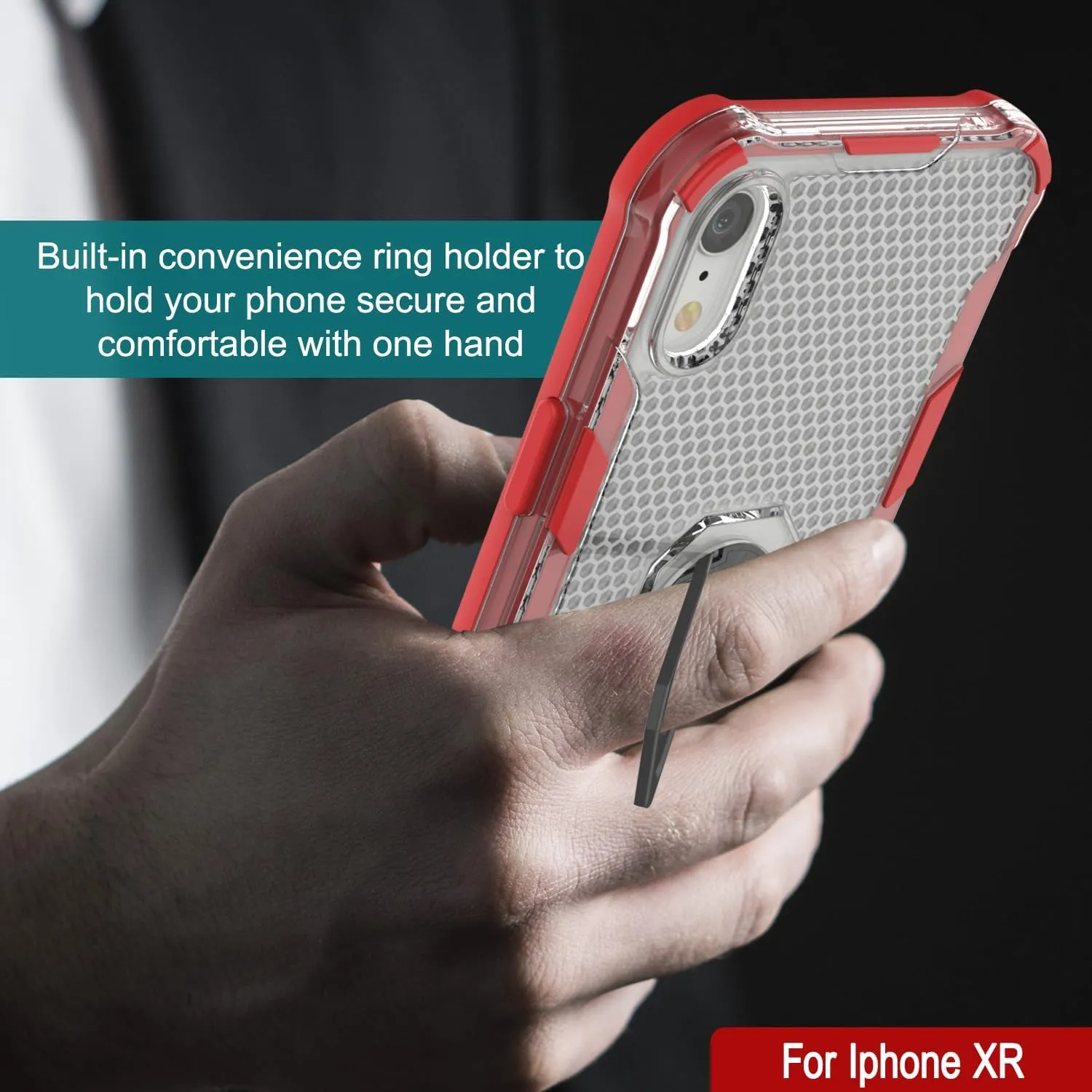 Punkcase for iPhone XR Case [Magnetix 2.0 Series] Clear Protective TPU Cover W/Kickstand, Ring Grip Holder & Metal Plate for Magnetic Car Phone Mount for iPhone XR (6.1") [Red]