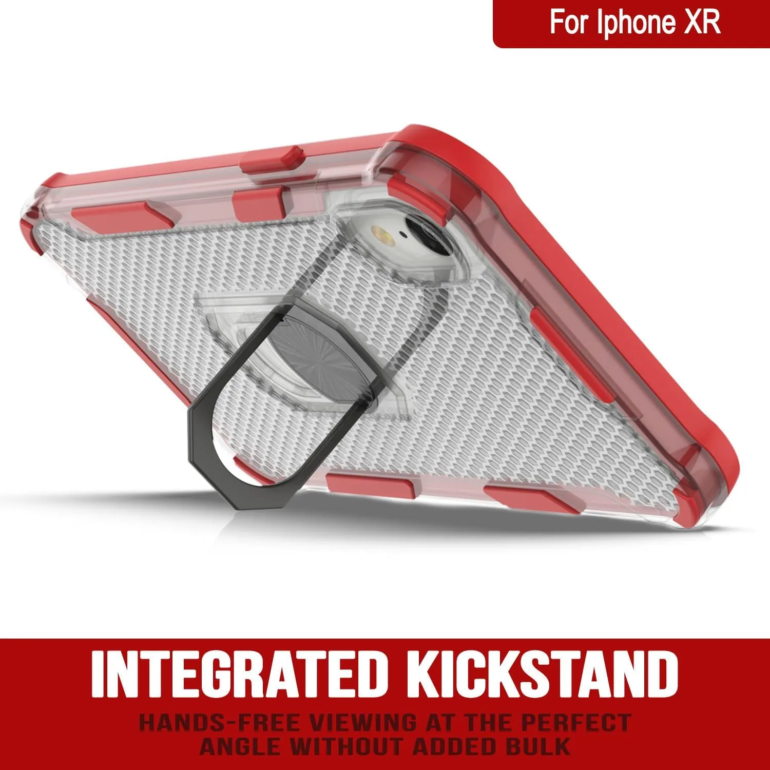 Punkcase for iPhone XR Case [Magnetix 2.0 Series] Clear Protective TPU Cover W/Kickstand, Ring Grip Holder & Metal Plate for Magnetic Car Phone Mount for iPhone XR (6.1") [Red]