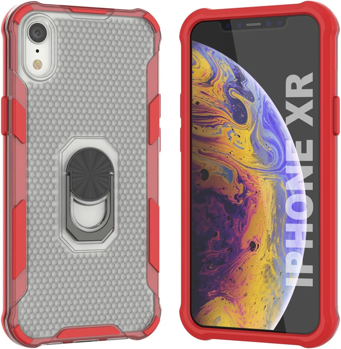 Punkcase for iPhone XR Case [Magnetix 2.0 Series] Clear Protective TPU Cover W/Kickstand, Ring Grip Holder & Metal Plate for Magnetic Car Phone Mount for iPhone XR (6.1") [Red]