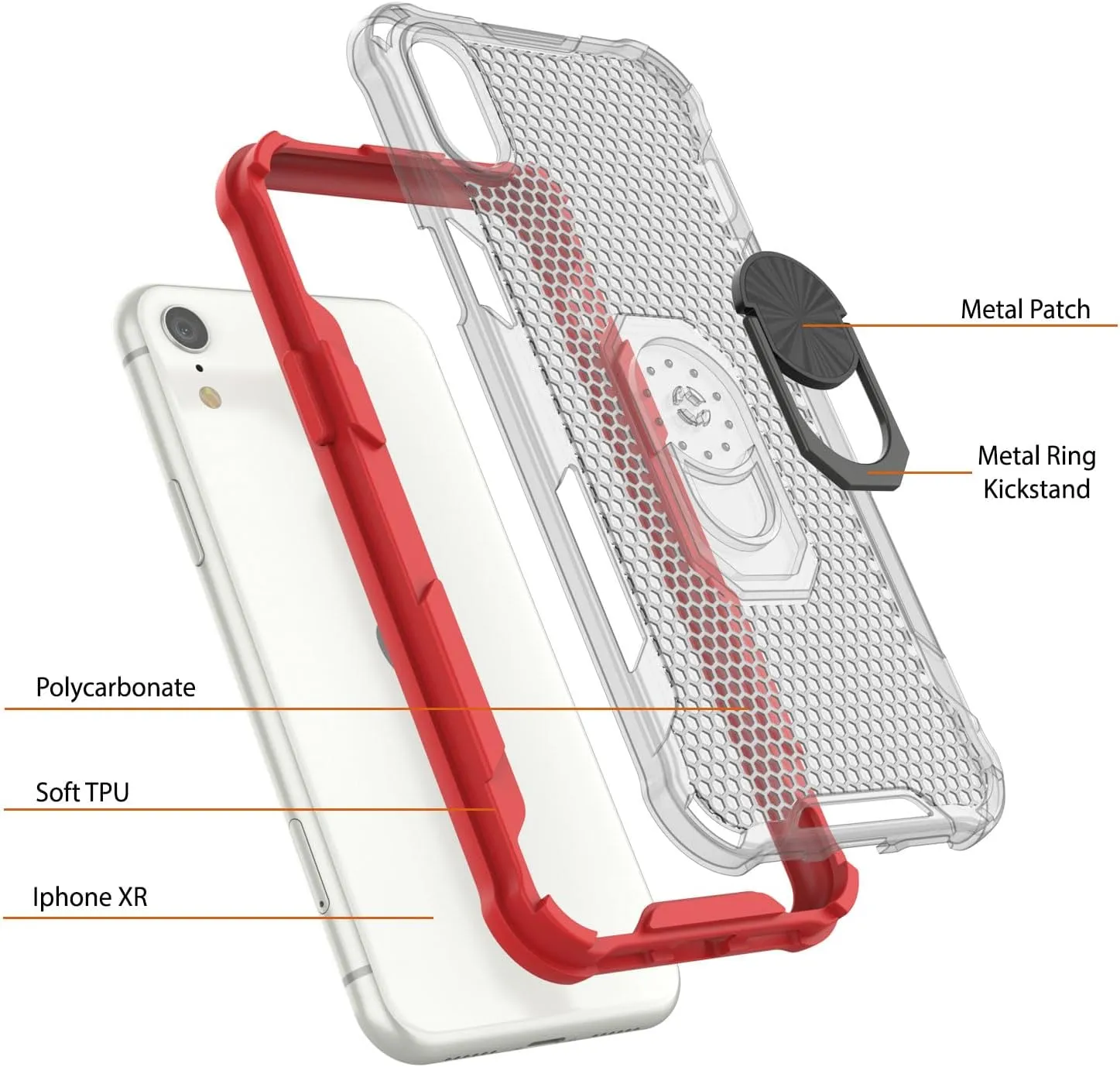Punkcase for iPhone XR Case [Magnetix 2.0 Series] Clear Protective TPU Cover W/Kickstand, Ring Grip Holder & Metal Plate for Magnetic Car Phone Mount for iPhone XR (6.1") [Red]