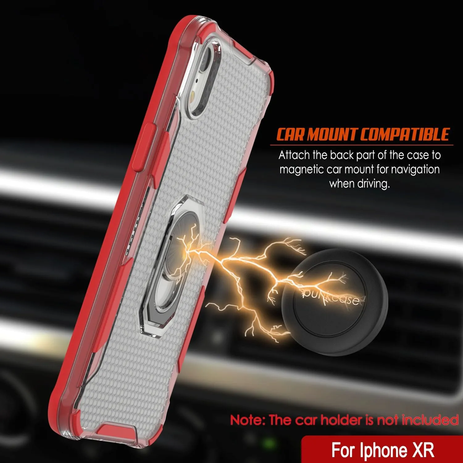 Punkcase for iPhone XR Case [Magnetix 2.0 Series] Clear Protective TPU Cover W/Kickstand, Ring Grip Holder & Metal Plate for Magnetic Car Phone Mount for iPhone XR (6.1") [Red]